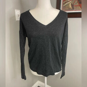 Standard James Perse Black Dark Gray V Neck Long Sleeve Womens Size 2
